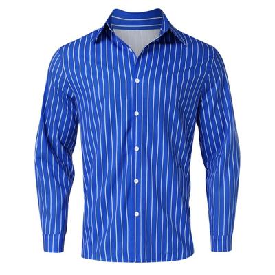 Camisa con estampado de rayas para hombre, camisa de manga larga con solapa y un solo pecho, ajustada, ropa de calle, primavera y otoño