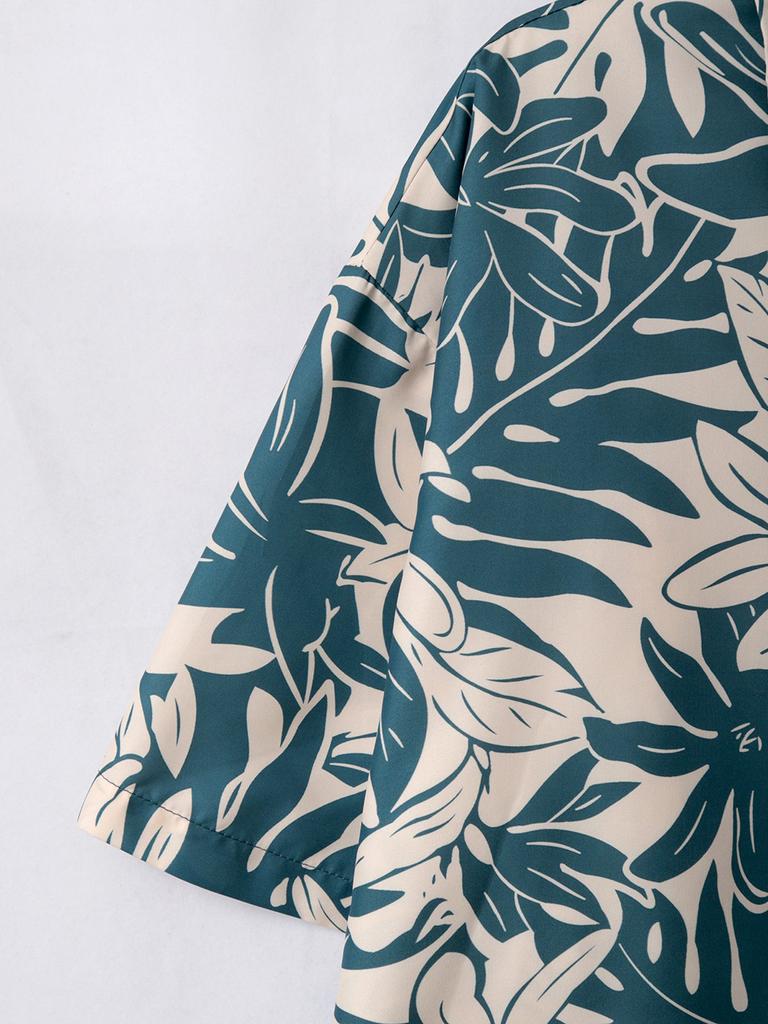 Oversized Loose Short Sleeve Leaves Print Hawaii Beach Summer Men Shirt Student Couples Fashion Casual Mens Clothing