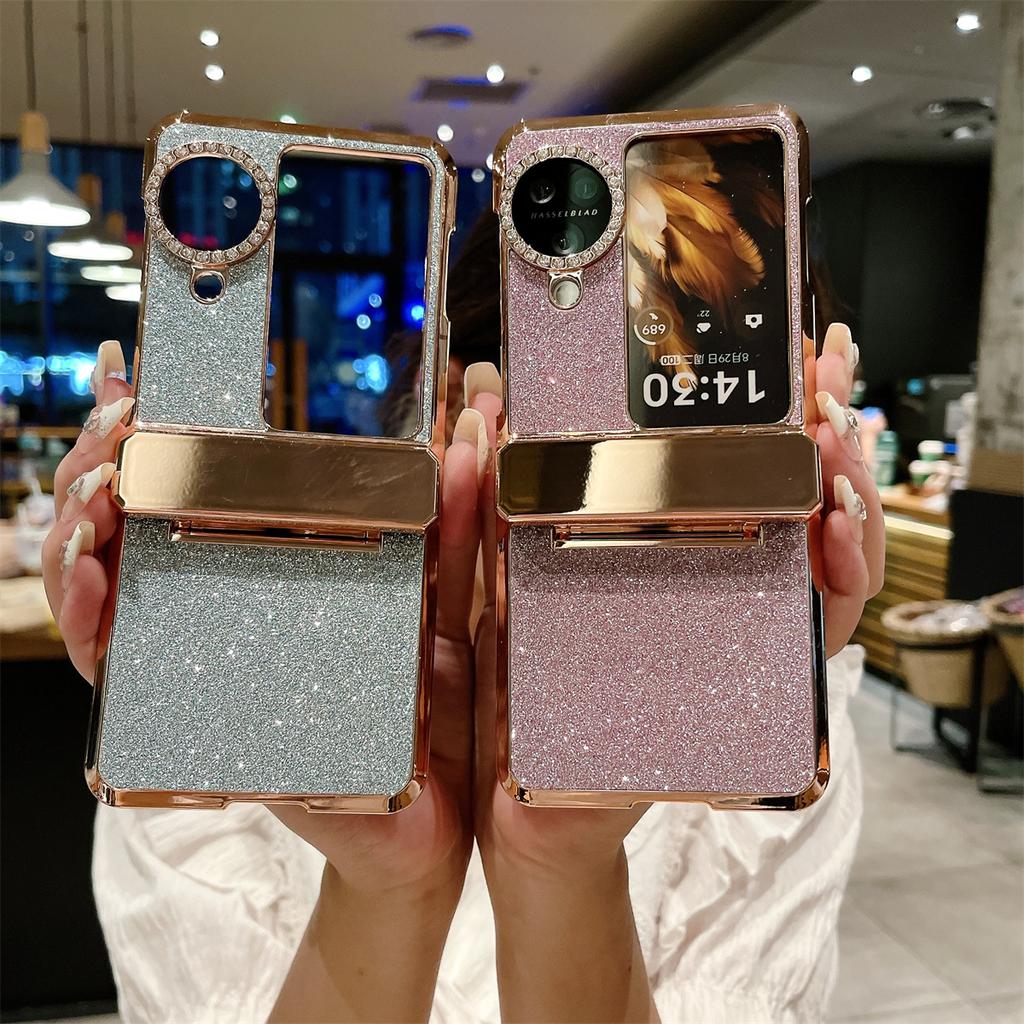 For Oppo Find N3 Flip 5G Case PU Leather+PC Glitter Phone Cover