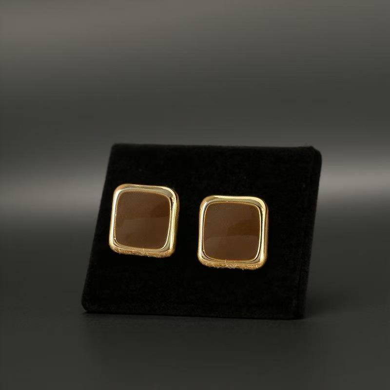 Hong Kong Retro Enamel Coffee Stud Earrings: Elegant Geometric Jewelry for Women