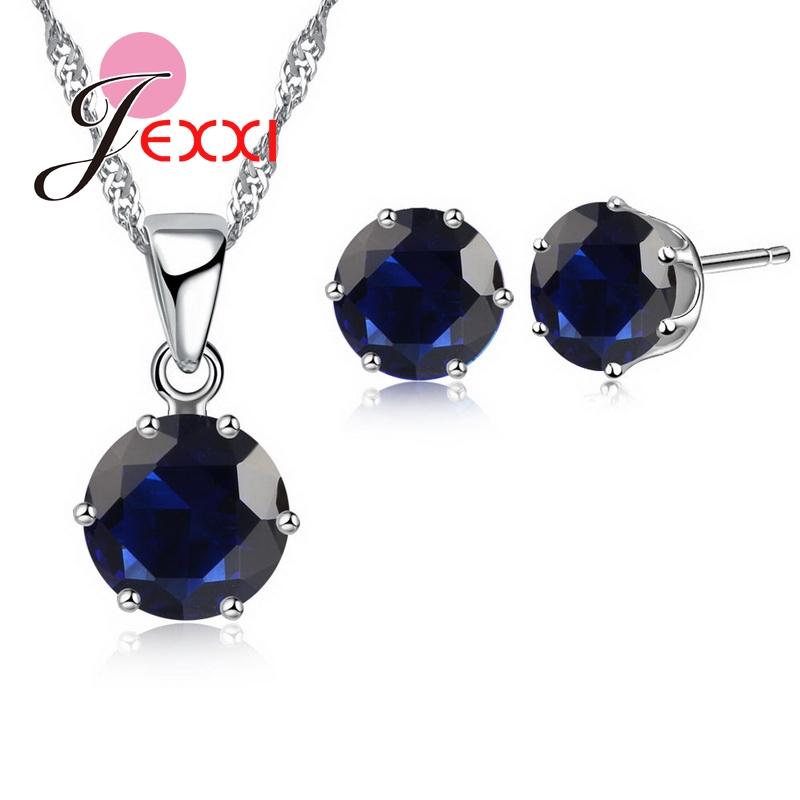 17 Colors Silver Color Jewelry Sets Classical Engagement CZ Diomand Earrings+Necklace For Women Gift