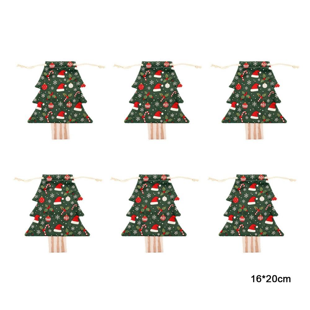 Drawstring Design Christmas Gift Bags Flannel Christmas Tree Shaped Bags Xmas Candy Supplies