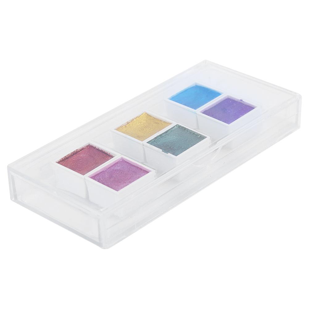 Zestaw farb akwarelowych Solid Watercolor Paint dozujący 6 kolorów klejnotów Perłowe metalowe farby akwarelowe do zdobienia paznokci