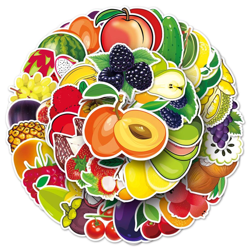 50pcs Waterproof Fruit Cartoon Stickers for DIY Stationery and Planners