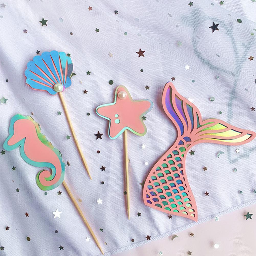 Colorful Paper Cake  Topper  Set Beautiful Practical Ocean Style Baking Cake Decoration Card Multipurpose Dessert Ornaments
