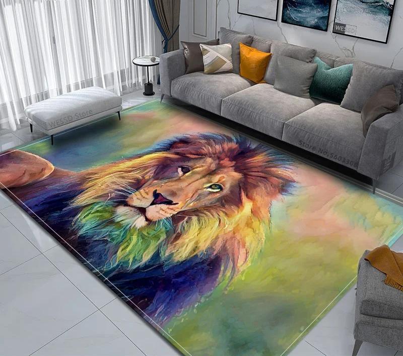 3D Animal Lion Printed Carpet Creative Door Floor Mat Soft Doormat Non-slip Floor Mat Living Room Rug Home Decoration Washable