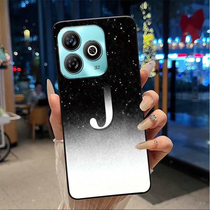 Lucky Letter Jelly Color Simple Phone Case For ZTE Blade A75 4G Soft Black Case ZTE Blade A75 4G Anti-scratch Cover