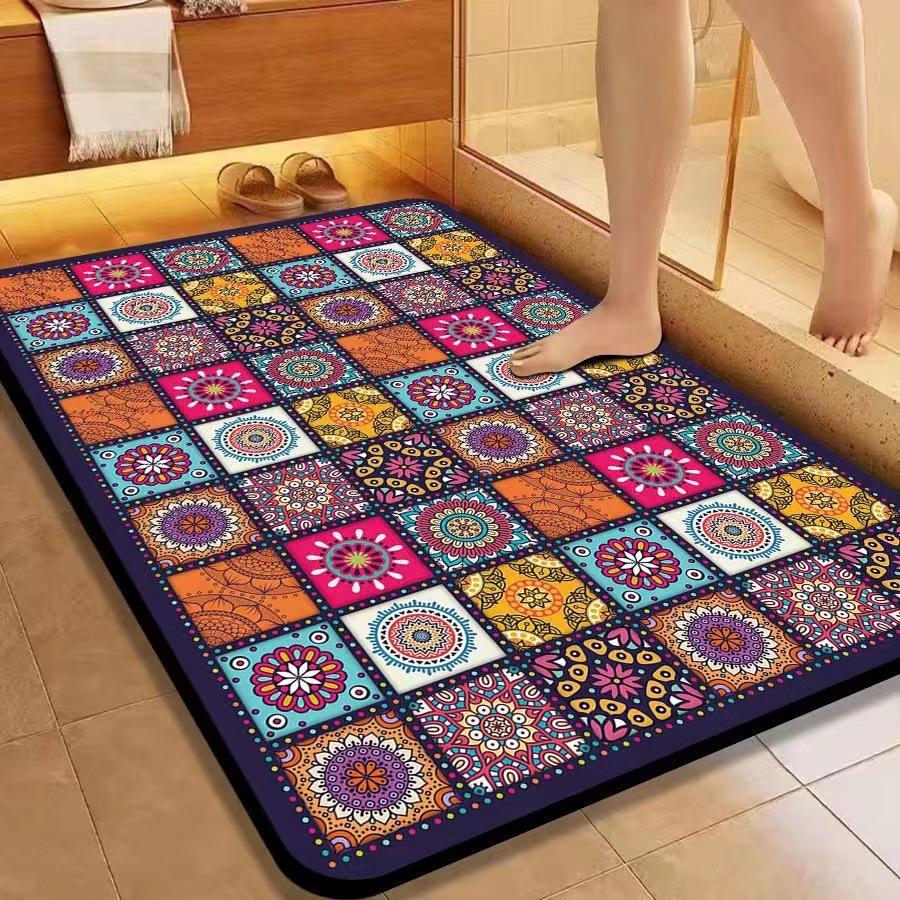 American Flower Diatom Mud Floor Mat, Bathroom Non-Slip And Dirt-Resistant Absorbent Floor Mat, Toilet Quick-Drying And Easy To Take Care Of