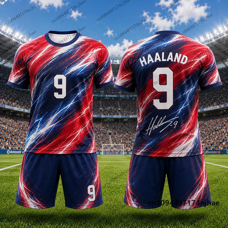 2 Piece Outfit Children Tracksuit Norway Fans Haaland #9 Print T-Shirt+Shorts Set Football Jersey Suit Sports Kids/Adult Clothes