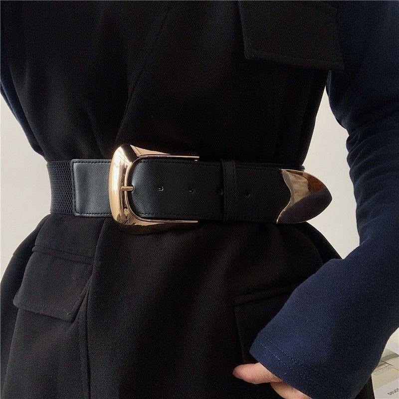 Black Wide Elegant Pu Belt For Women Versatile For Dresses And Styles Casual