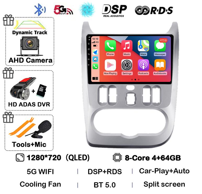 Android 14 Carplay Auto 4G+WIFI Car Radio For Renault Logan 1 Sandero 2009 2010 2011 2012 2013-2015 Multimedia GPS Head Unit DSP