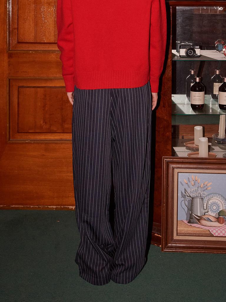 THE GREEN LAB Double Waist Striped Slacks [Navy]