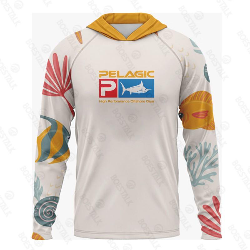 Mens Long Sleeve Hooded Fishing Shirt UPF 50 UV Protection Quick Dry Breathable Outdoor Performance Top Cycling Angling