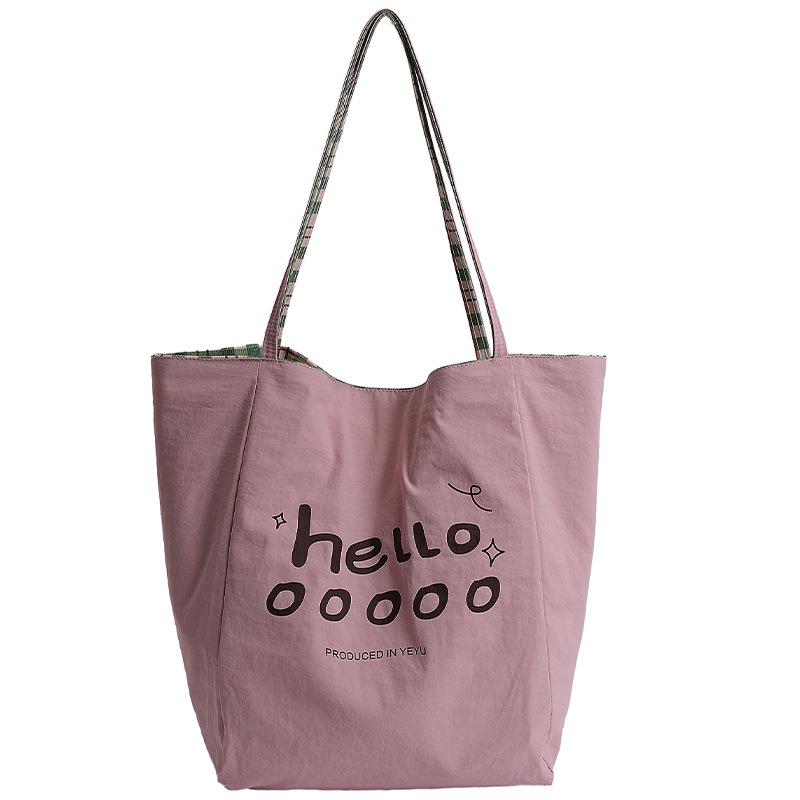 Summer fresh wind student versatile schoolbag new retro plaid large capacity double-sided tote bag women