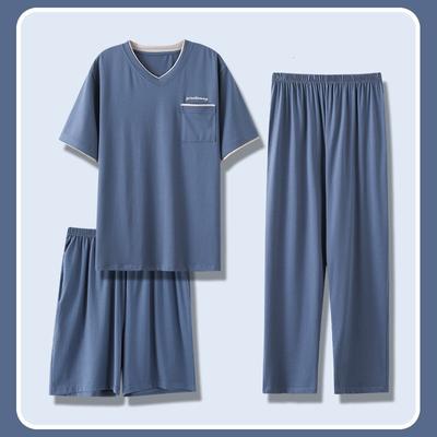 Calças masculinas de manga curta, finas, verão, plus size, pijama de três peças, roupa para casa