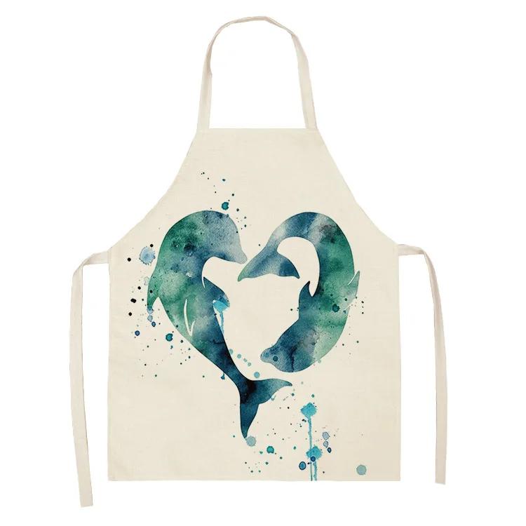 Ocean Animal Whale Jellyfish Pattern Cleaning Aprons Home Cooking Apron Cooking Linen Bibs Waist Baking Kitchen Aprons Delantal