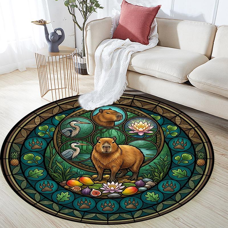 Forest Wildlife Glass Round Area Rug Under Office Chairs Bedroom Living Room Home Decor