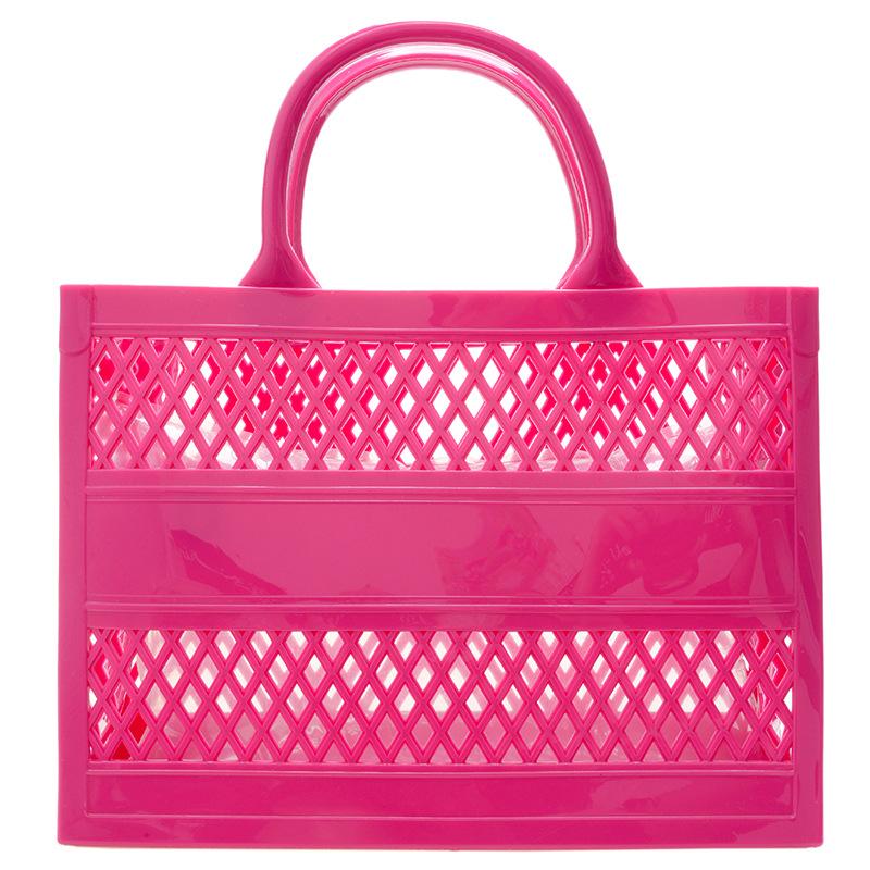 2025 Summer New Shopping Basket Handheld PVC Bag Jelly Bag Large Capacity Basket Storage Basket Candy Color Hollow
