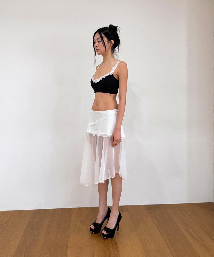VINAJ Lace Diagonal See-Through Skirt Cover-Up (White)