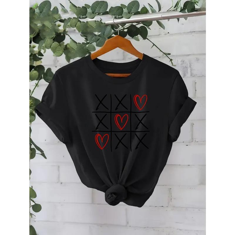

European Size Casual Women S Short Sleeve T-Shirt with Heart Puzzle Print | Perfect for Valentine S Day, Spring/Summer Season 4XL