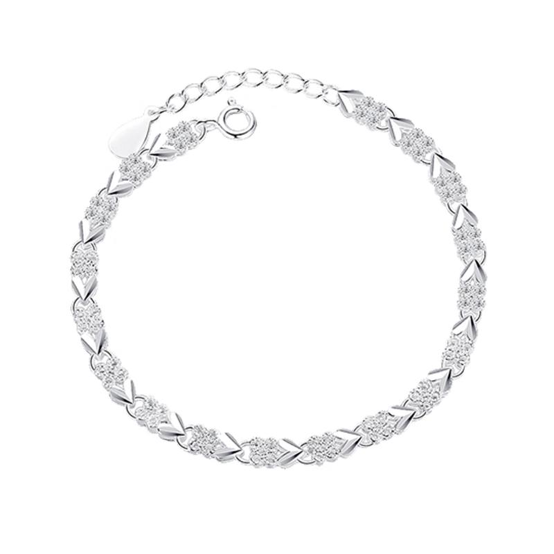 MANHE S999 Sterling Silver Four-Leaf Clover Bracelet