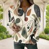 Women Plus Size Beige Brown Geometric Printed V Neck Half Zip Long Sleeve Sweatshirt
