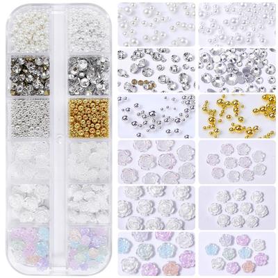 Color Camellia Nail Art Jewelry Diamond Mixed 6 Grid 12 Grid Set Nail Art Ornament Nail Art Accessories Material Pack