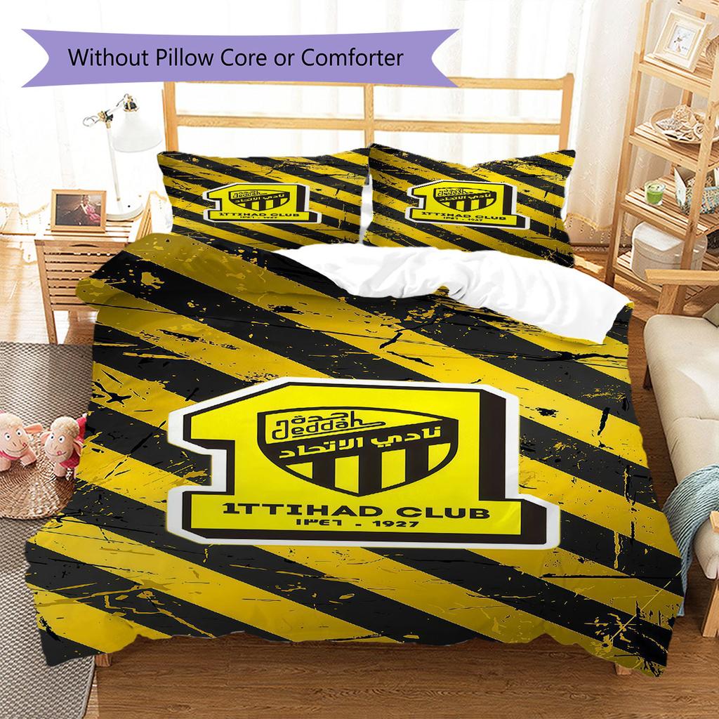 Al-Ittihad FC Pattern Bedding,Quilt Set Quilt Cover Pillowcase Home Birthday Gift(1 * Duvet Cover + 2 * Pillowcase, Without Core)