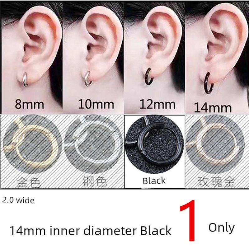 

Steel Ear Ring Black Men Earrings Anti-Allergy Earrings Female Earrings Ear-Caring Simple Bracelet Ear Clip Circle Ear Cuff No Need to Take off 2.0 wide [14mm inner diameter Black] 1