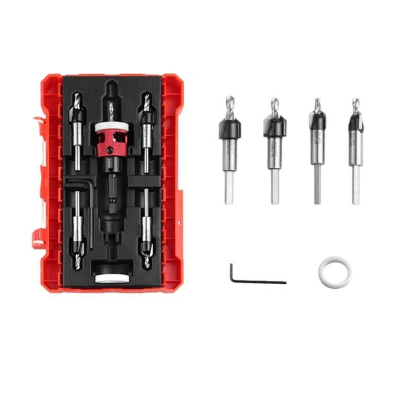 5Pcs Countersink Drill Bit Set With Depth Limiter For Precise Woodworking And Furniture Installation