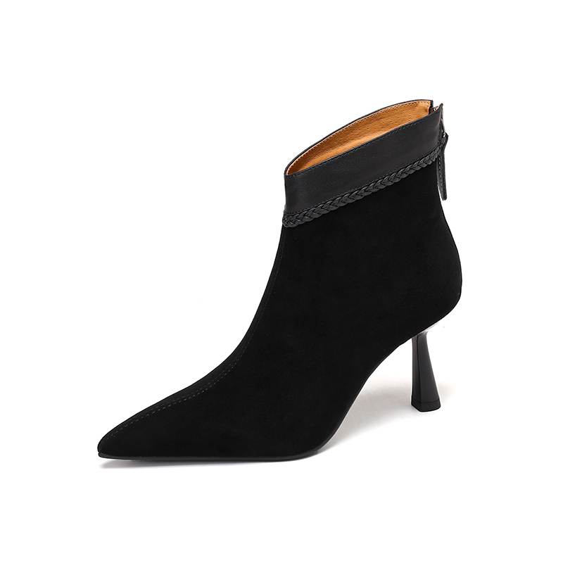 Krazing Pot Sheep Suede Autumn Winter Shoes Stiletto Thin High Heels Big Size 40 Modern Boots Pointed Toe Keep Warm Zip Ankle Boots