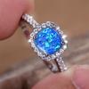 Blue Opal Square Engagement Ring White Round CZ Stone Wedding Rings For Women Silver Color  Simple Fashion Accessory Gift