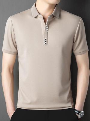 Men's Summer 2025 Business Casual Polo Shirt - Short Sleeve, Elastic, Lapel, for Middle-aged and Young Adults