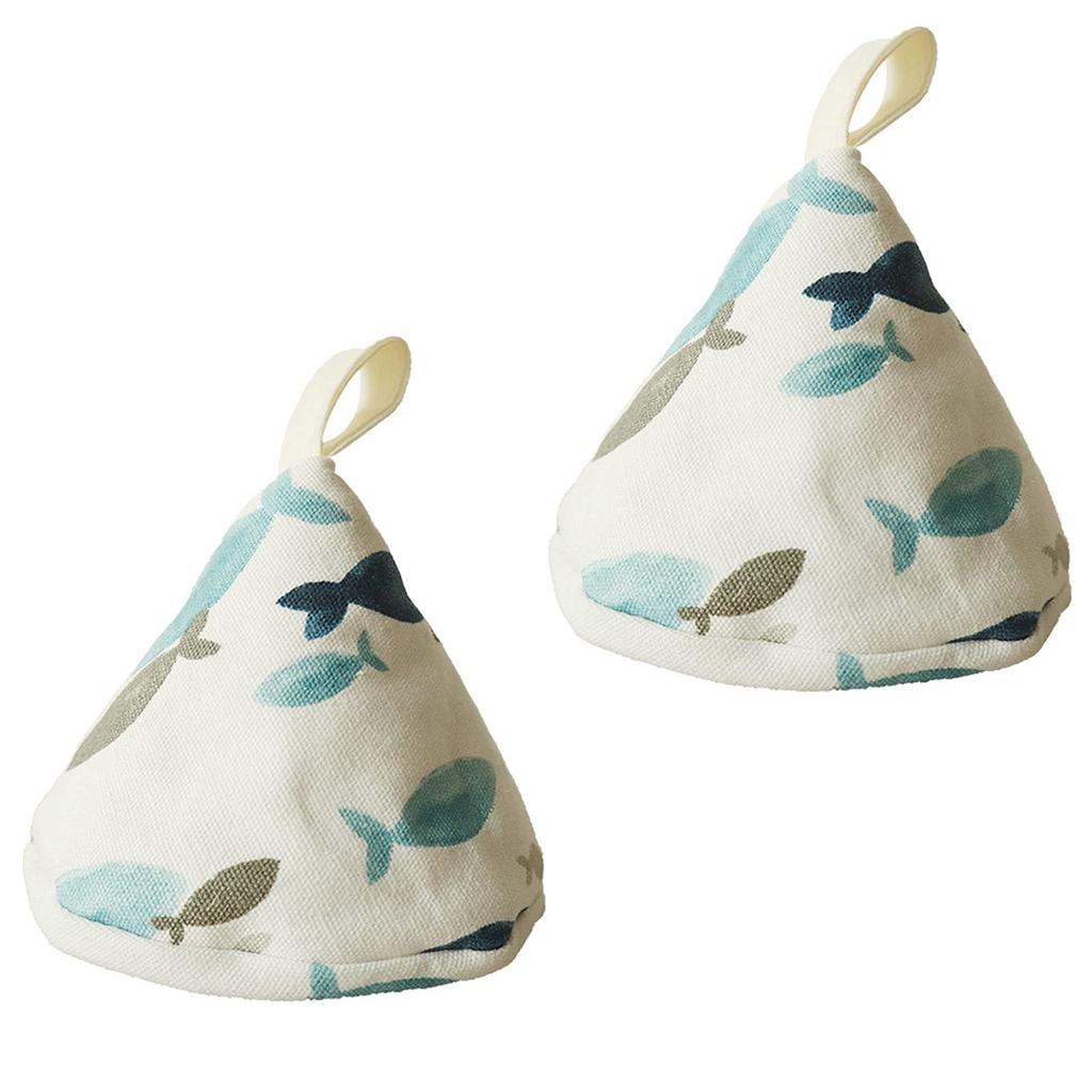 Hakona Triangular Pot Holders, Set of 2, Stylish and Cute, Nordic-Style Fish Pattern, Heat-Resistant Mitts with Iron-On Handles, Non-Slip Thickness,