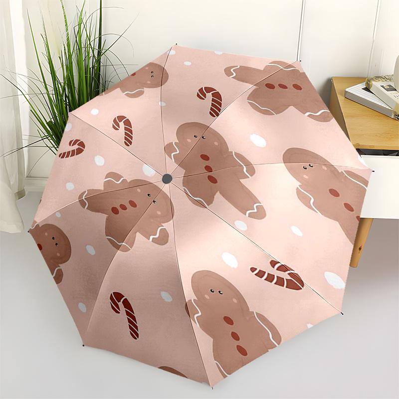 

Gingerbread Man Themed Travel Umbrella-8 Ribs Automatic Opening and Closing, Portable Folding Design, Compact and Stylish Umbrella Suitable