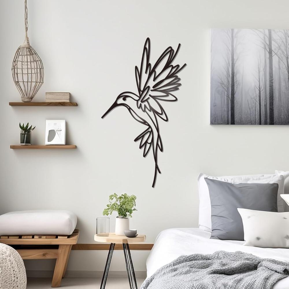 Modern Minimalist Black Hummingbird Metal Wall Decor 9.4x17.2in Outdoor Art Sculpture
