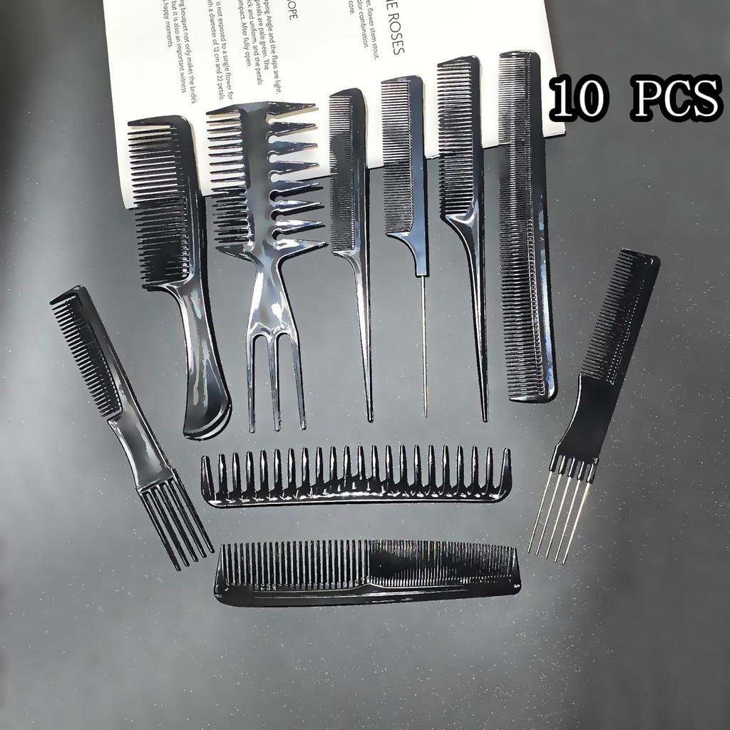 10-pieces hairdressing comb set ,hairdressing comb set, salon anti-static stylist comb and clip set