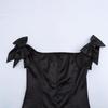 2024 Winter Women's Off-Shoulder Satin Dress with Bow - European and American Style