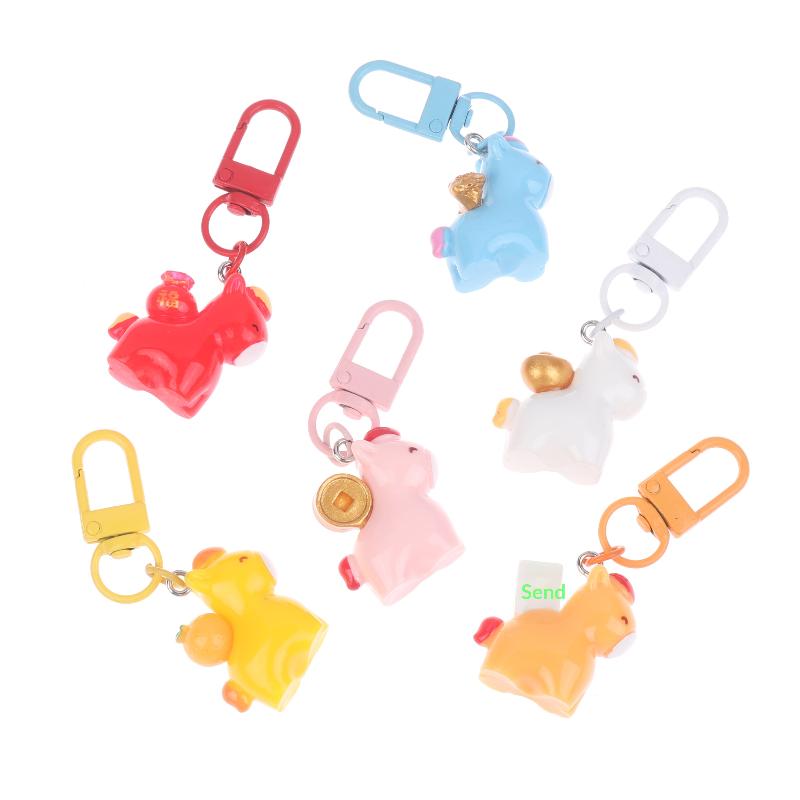 2026 Chinese  Year Mascot Horse Resin Keychain Decor Cartoon Cute Year Of The Horse Keyring Bag Pendant Gifts Accessory