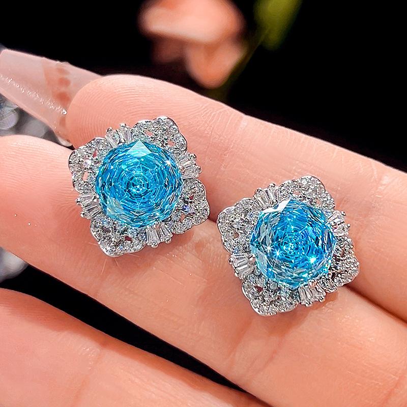 

Jewelry Copper Bottom Gold-Plated Simulation Millennium Sea Blue Temperament Set Main Stone 16-10Mm