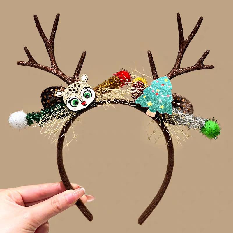 Festive Reindeer Headband - Cute Floral Design for Kids & Adults, Perfect for Holiday Parties