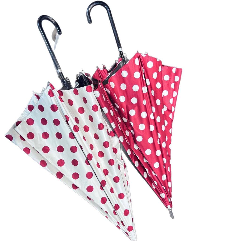 Korean Style Red Polka Dot Automatic Sun & Rain Umbrella – Windproof, Sun-Protective, 8 Ribs, Long Handle.