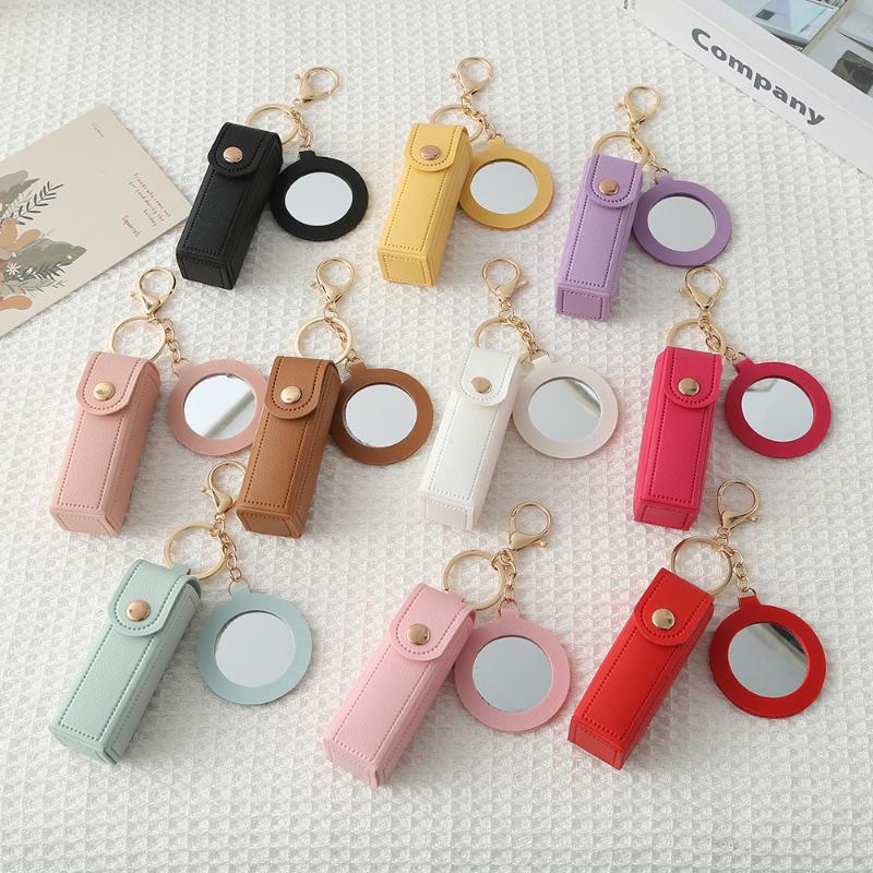 Travel Lipstick Bag with PU Leather Keychain Holder Keeps Lip Balm Safe and Accessible