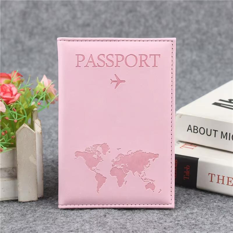 

PU Leather Passport Cover For Men & Women Organizer - Protective Card Holder ID Document Covers World Map Travel Passport Case