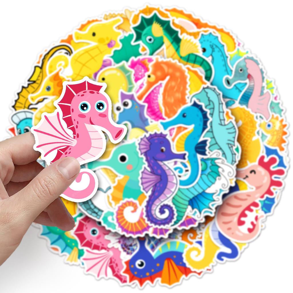 50 Bilder Seepferdchen Doodle Persönlichkeit Cartoon Meeresleben Kreativ Dekorativ Wasserbecher Koffer Aufkleber Wasserdicht