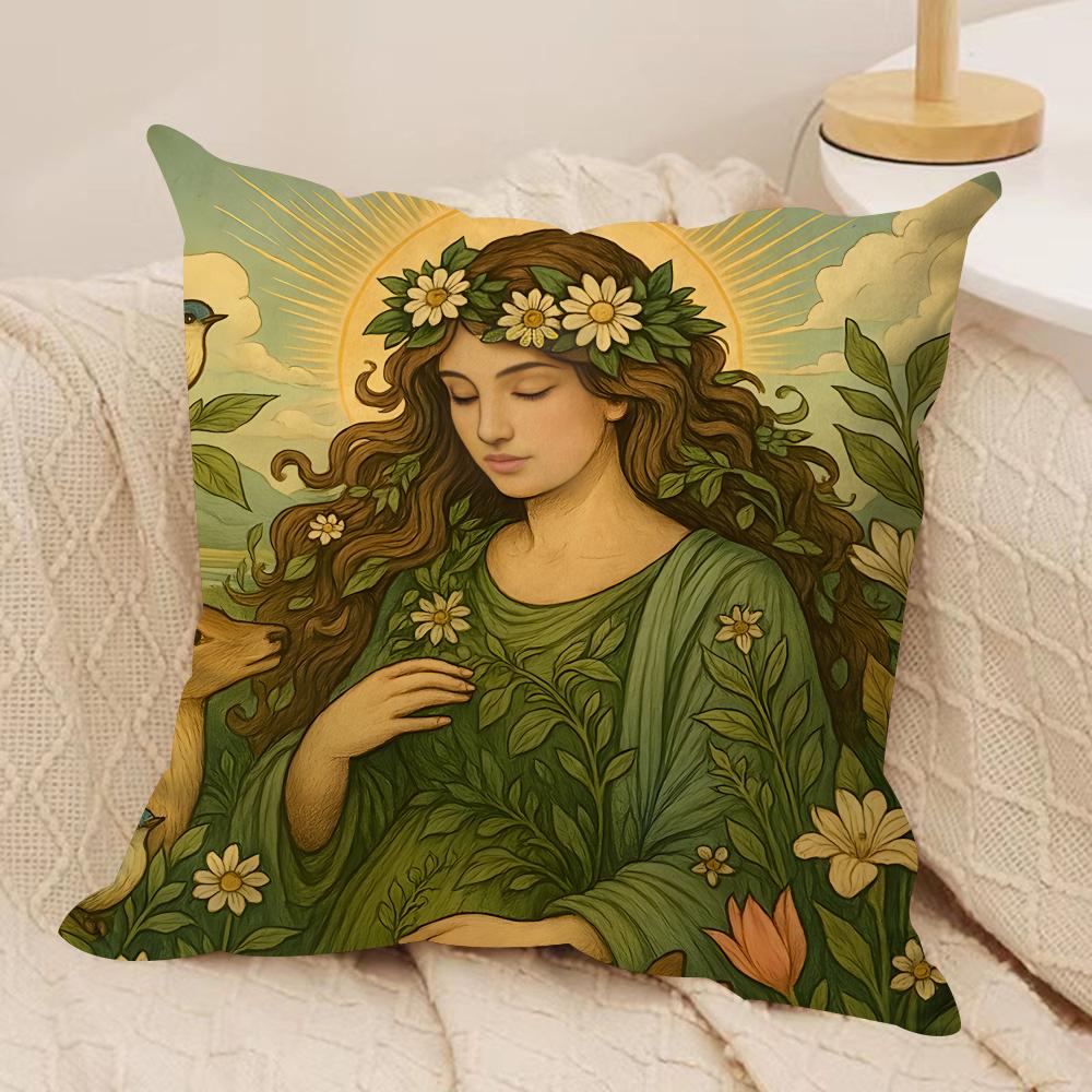 Retro Nordic Mythology Cushion Cover Silky Short Plush Invisible Zipper Dustproof Sofa Pillow Case For Home Decor