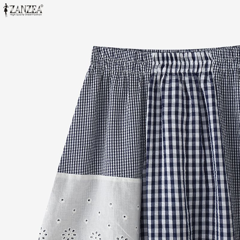 ZANZEA Γυναικείες Καθημερινές Δαντελωτές Κροσέ Πατςγουόρκ Φαρδιές Πλαϊνές Πλακέ Φούστες