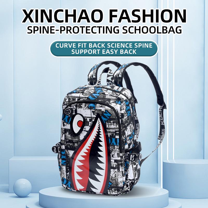 Shark Design Lightweight Oxford School Backpack for Boys