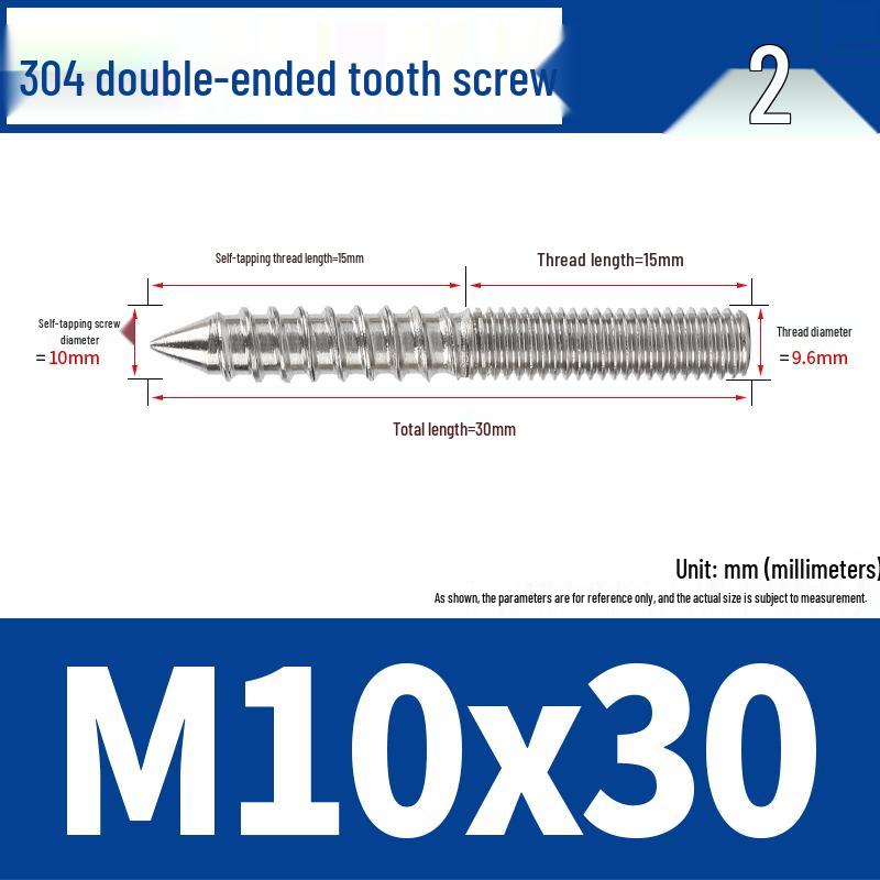 304 Stainless Steel Hex Socket Double-Head Self-Tapping Screw, Galvanized Pointed Tail, Furniture Connector (M4, M5, M6, M8)