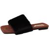 Retro temperament casual cotton drag square head girls fluffy slippers autumn and winter fashion comfortable one-word cotton slippers